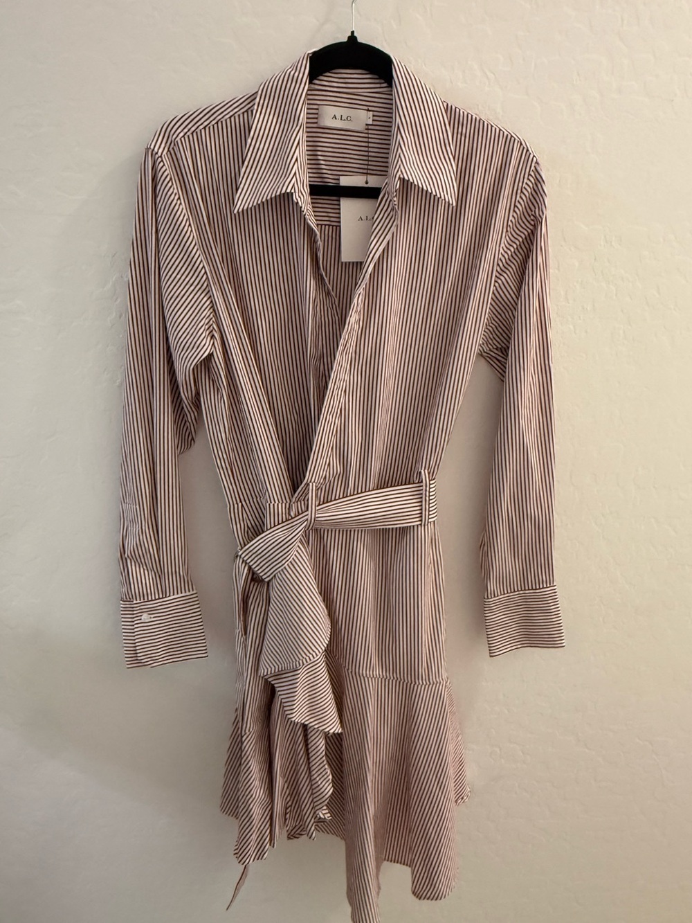 A.L.C NWT Suri Stripped Wrap Ruffle Belted Dress - Picture 6 of 12